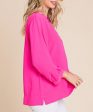 3 4 Sleeve V-Neck Top - Hot Pink Discount