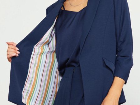 Shirred Sleeve Blazer - Midnight Navy Discount