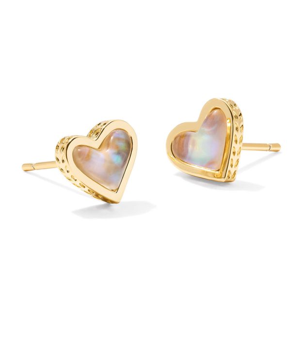 Kendra Scott Framed Ari Heart Stud Earrings - Gold Iridescent Abalone Sale