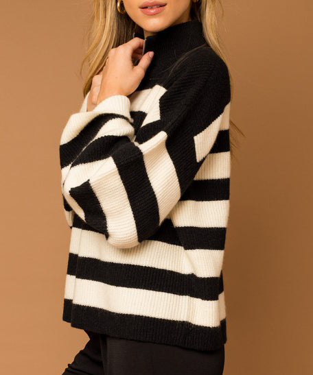 Half Zip Stripe Sweater - Black White Supply