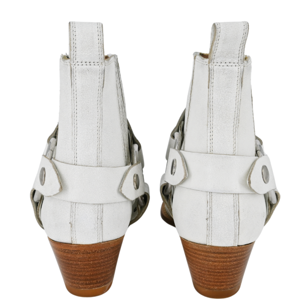 Modern Harness White Leather Booties Fashion