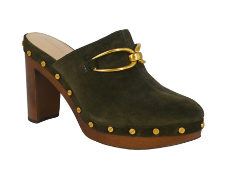 Giles Olive Suede Clogs on Sale