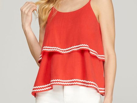 Cami Top with Ric Rac Trim Red - FINAL SALE Cheap