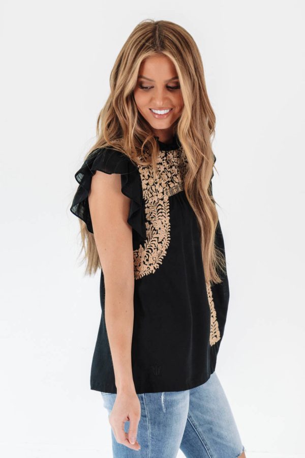 The Honey Ruffle Neck Top - Black Online now