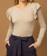 Long Sleeve Ruffle Shoulder Bodysuit - Warm Grey - FINAL SALE Discount