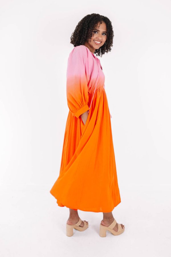 Seaside Sunrise Midi Dress - Pink Orange Online Sale