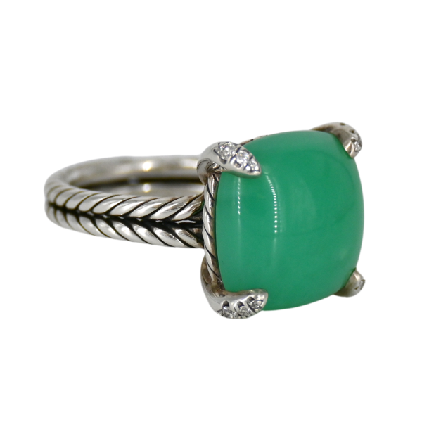 Chatelaine Green Chrysoprase & Diamond Ring For Discount