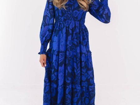 The Stevie Ruched Long Sleeve Midi Dress - Navy Blue For Sale