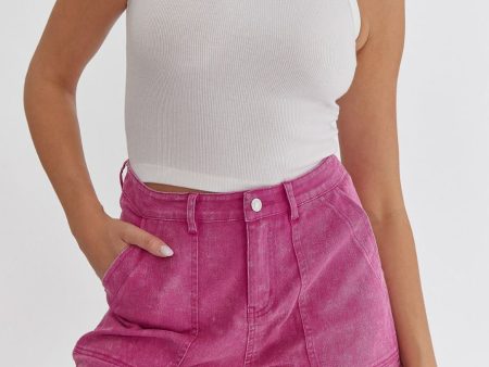 High Waisted Denim Shorts - Fuchsia - FINAL SALE Online now