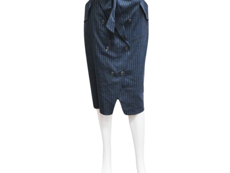 Navy Pinstripe Belted Pencil Skirt Sale