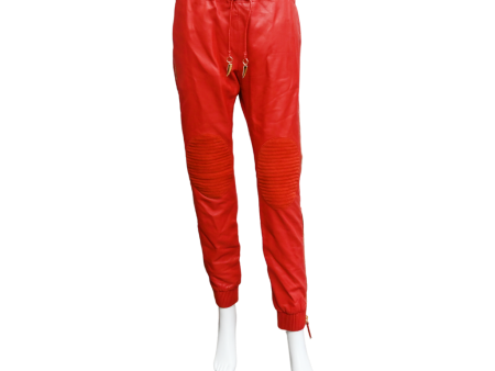 Red Leather Zipper Jogger Pants Online now