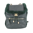 Dark Green Shearling Quilted CC Leather Backpack on Sale