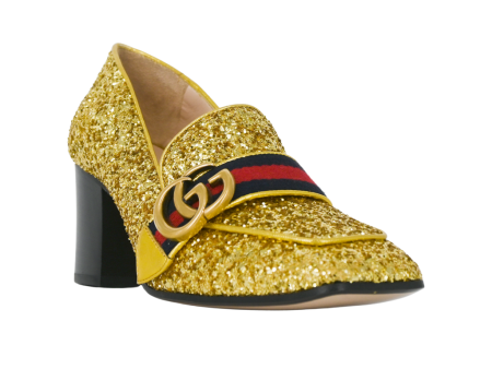 Peyton Gold Glitter GG Marmont Loafer Heels Hot on Sale