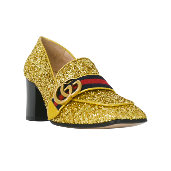 Peyton Gold Glitter GG Marmont Loafer Heels Hot on Sale