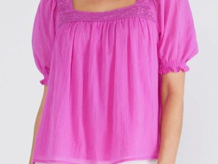 Lace Trim Square Neck Blouse - Orchid- FINAL SALE For Sale