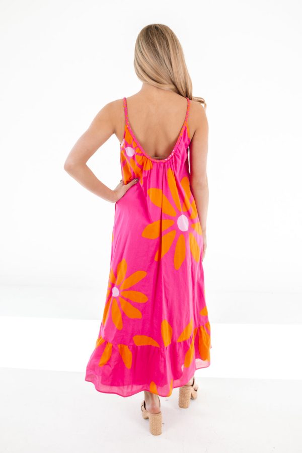 The Maui Braid Strap Midi Dress - Pink Hot on Sale