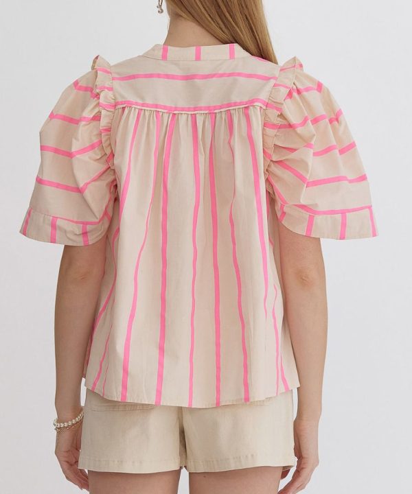 Stripe Top with Ruffle Detailing - Pink - FINAL SALE Hot on Sale