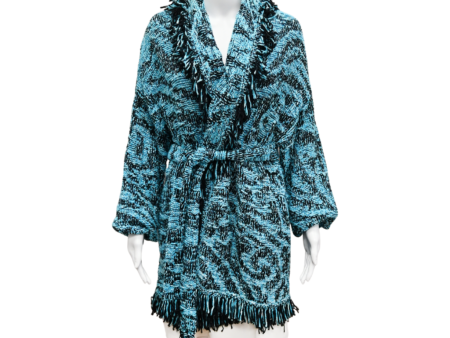 Blue & Black Knit Fringe Cardigan Online Hot Sale