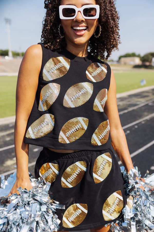 Queen Of Sparkles Rhinestone Football Tank - Black Fashion