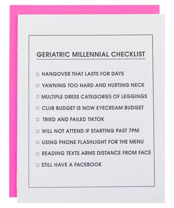 Letterpress Card - Geriatric Millennial Checklist Fashion