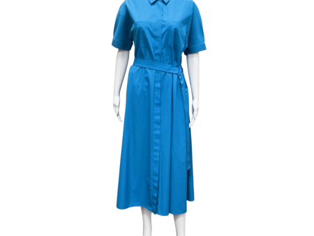 Blue Belted A-Line Midi Dress Fashion