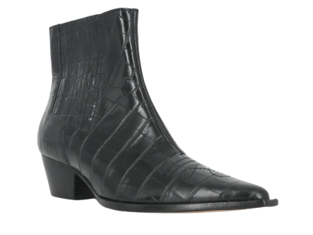 Briani Black Croc Embossed Booties Online