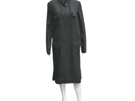 Black Frayed-Trim Trench Coat Online Hot Sale