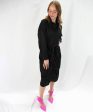 Satin Button Down Midi Dress - Black - FINAL SALE Fashion