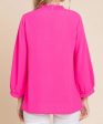 3 4 Sleeve V-Neck Top - Hot Pink Discount