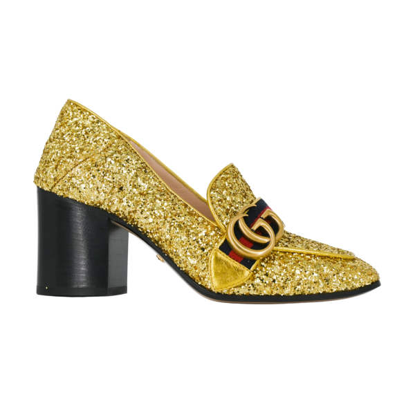 Peyton Gold Glitter GG Marmont Loafer Heels Hot on Sale