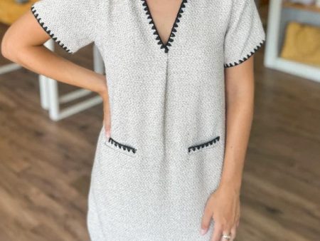 Short Sleeve Tweed Dress - Cream - FINAL SALE Online Sale