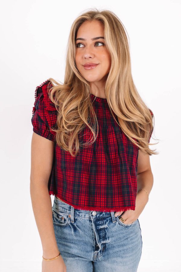 Mistletoe Magic Top - Red Plaid Hot on Sale