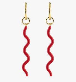 Kris Nations Tall Squiggle Enamel Huggie Hoop Earrings - Red Gold OR Black Gold - FINAL SALE Online