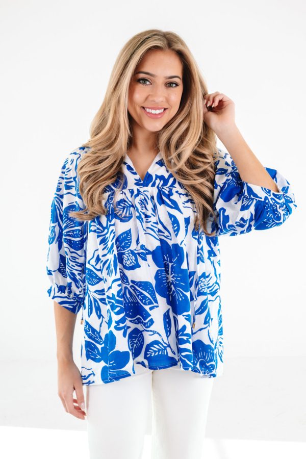 The Laken Puff Sleeve Tunic - Blue Discount