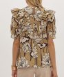 Floral Top with Ruffle Overlay - Taupe Cheap