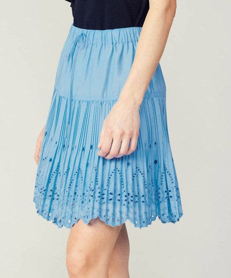 Pleated Embroidered Mini Skirt  - Baby Blue - FINAL SALE Cheap