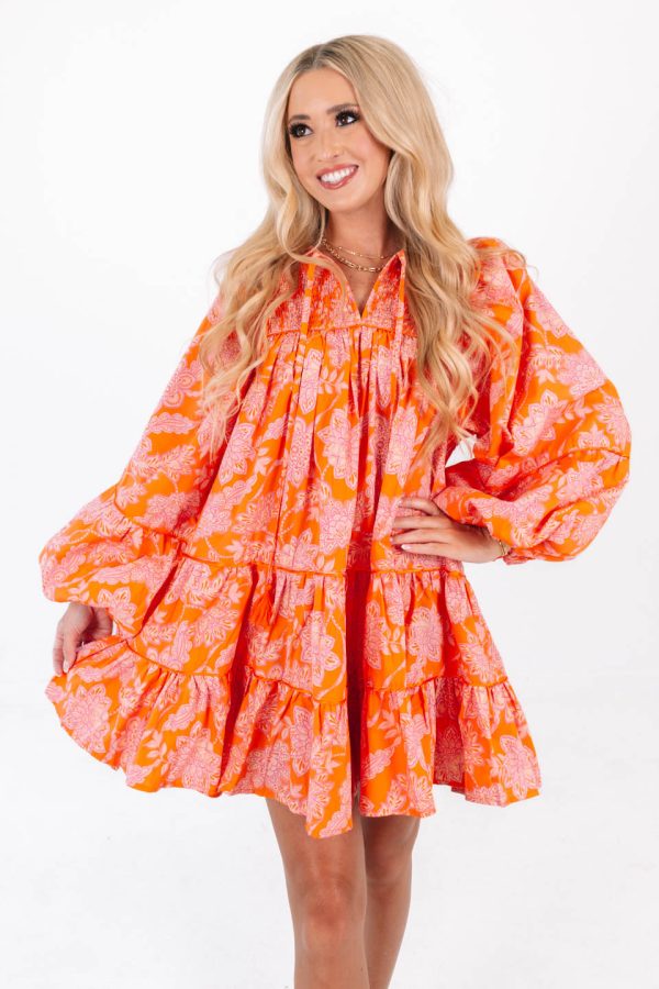 Orange And Pink Skies Dress - Orange Fashion