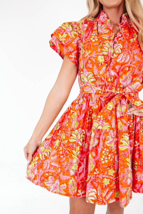 Poppy Dress - Orange Green Online