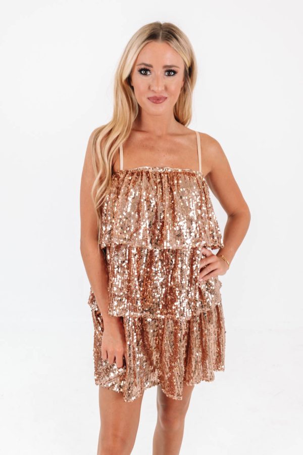 Steal The Scene Dress - Gold Champagne Supply