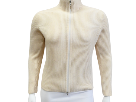 Cream Ribbed Knit Zip Jacket on Sale