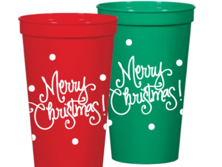 Merry Christmas Stadium Cups, Set of 8 - Red and Green - FINAL SALE For Discount