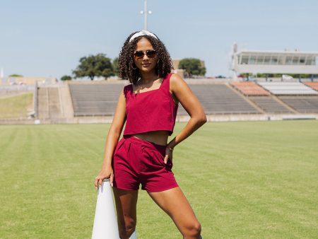 Finish Line Crop Top - Maroon on Sale