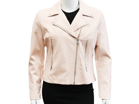 Light Pink Faux Leather Biker Jacket For Cheap