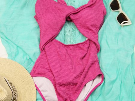 Solid Bathing Suit with Front Cut Out - Pink - FINAL SALE Online Hot Sale