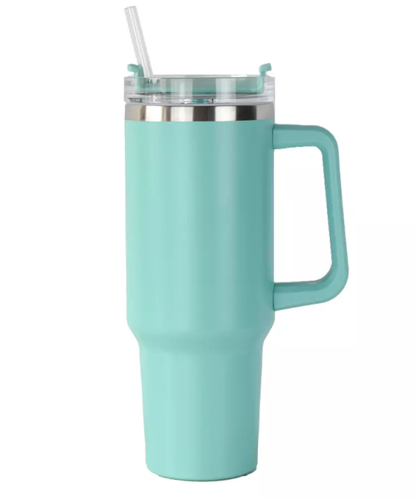 40oz Stainless Steel Tumbler with Handle & Grip  - Sky Blue OR Mint - FINAL SALE For Discount