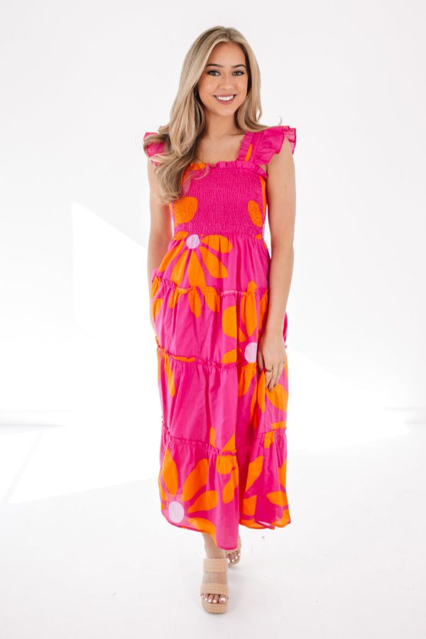 The Maui Ruffle Strap Midi Dress - Pink For Discount