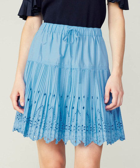 Pleated Embroidered Mini Skirt  - Baby Blue - FINAL SALE Cheap