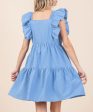 Square Neck Mini Dress with Ruffle Sleeves - Chambray- FINAL SALE For Discount