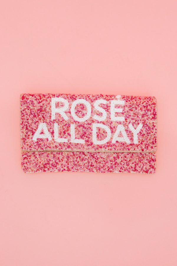 Rosé All Day Beaded Clutch - Pink Online now