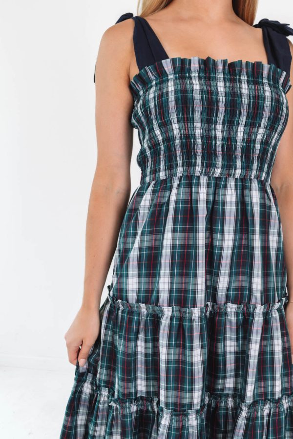 The Shelley Tie Strap Midi Dress - Navy Plaid For Sale